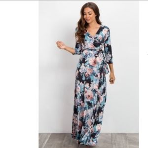 Pinkblush Black Floral Wrap Maxi Dress Size S